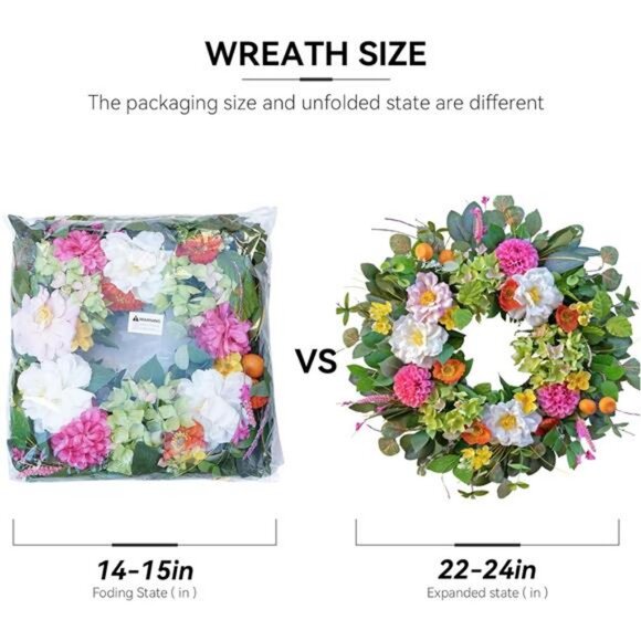 Spring Wreaths for Front Door 24 Inch Vibrant Summer Peony Hydrangea Floral - Picture 3 of 7